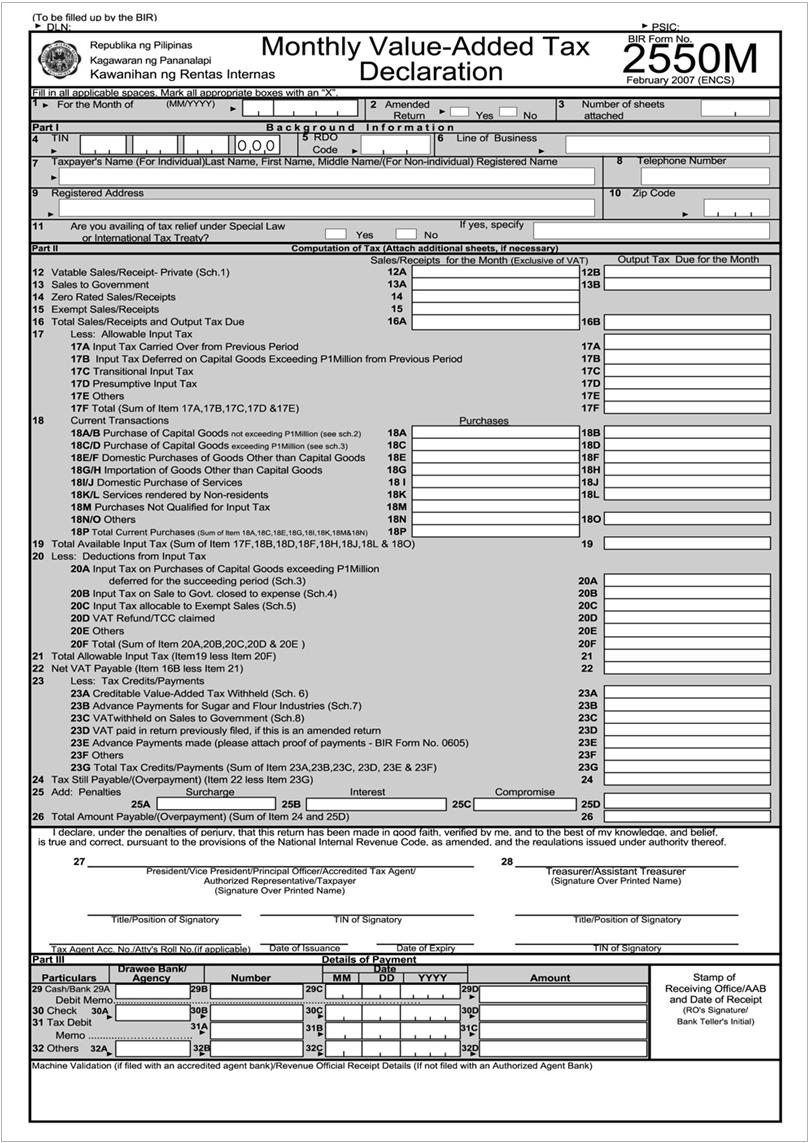 BIR Form 2550M Monthly VAT Declaration
