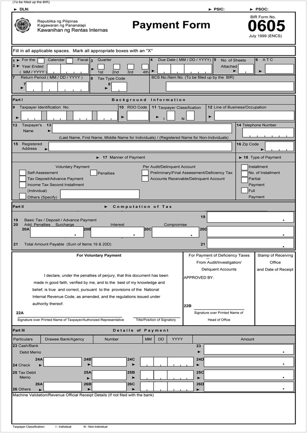BIR Form 0605 Annual Registration Fee